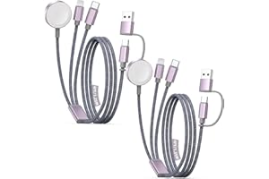 XIWACHREGE 2Pack Travel Essentials for Apple Watch Charger, 3 in 2 USB C Cable for Type C/L-Port Devices, Camping Essentials Magnetic iWatch Charger for Ultra/SE/10-1&iPhone 17-12-4FT Christmas Stocking Stuffers