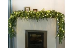 MISSPIN Christmas Garland with Lights, Real Touch Winter Pine Garland, Green Artificial Greenery Garland for Table, Mantle, Wall, Indoor, Outdoor Christmas Decorations