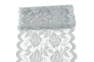 MSCFTFB 11 Yards Width 6inch Rose Embroidered Lace Ribbon Stretch Lace Trim Fabric for DIY Sewing Crafts Garment Embellishments Burlap Party Table Decorations (Light Grey)