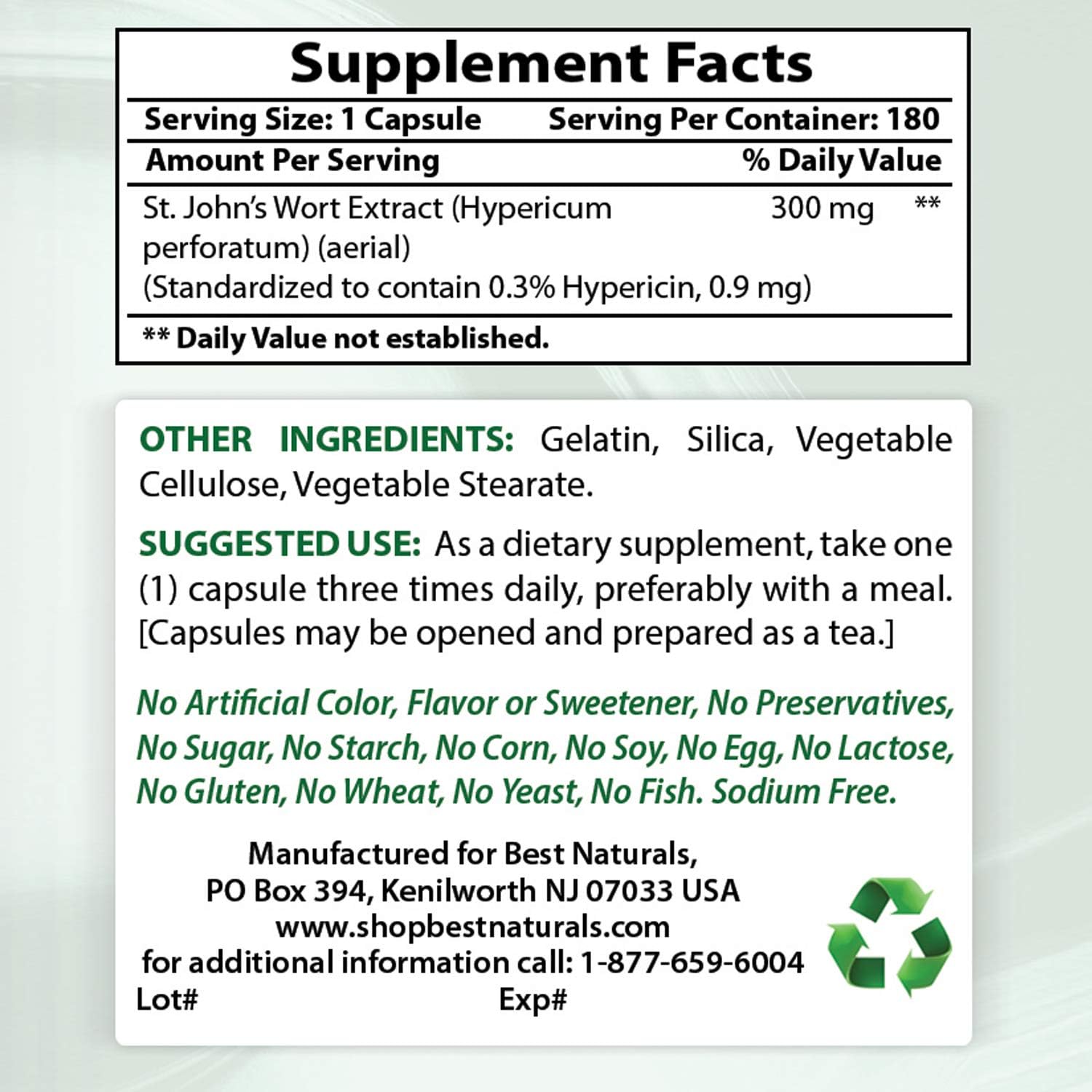 Best Naturals St John's wort 300 mg 180 Capsules: Health & Personal Care