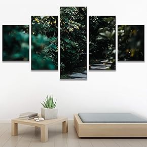 SIGNWIN 5 Panel Canvas Wall Art Green Forest...