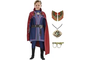 CICOCI Kids Strange Costume Cosplay Dr Cape Jumpsuit Ring Props with Magic Power Necklace(size 140)