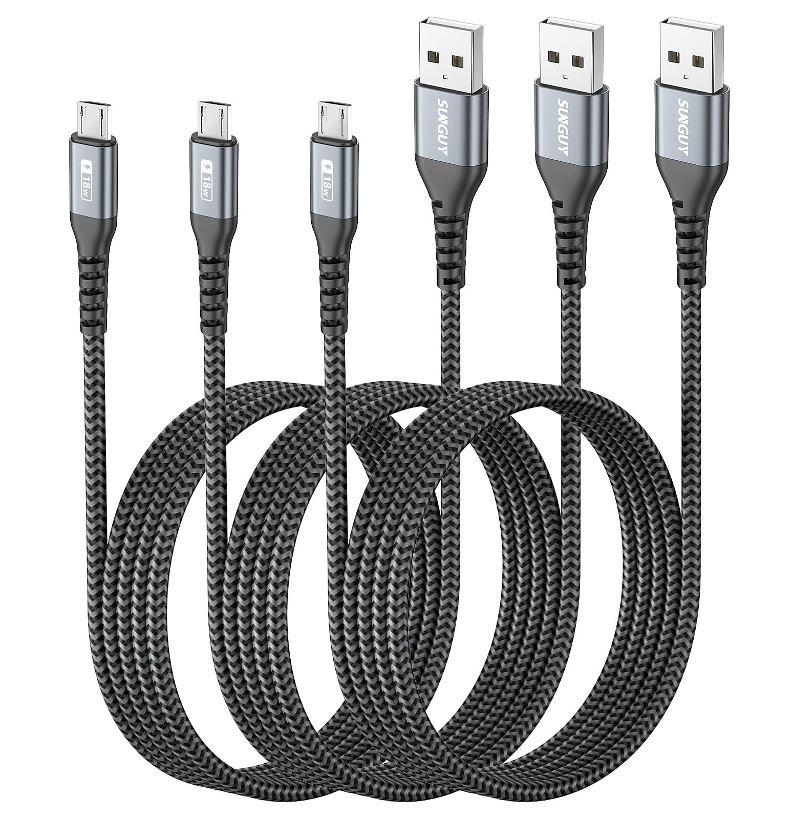 SUNGUY Micro USB Charger Cable [1M x 3] USB 2.0 Micro Charging and Data Tranfer Lead for Samsung S6 S7 Edge,Tab 4,Moto E4 G5S Plus,Sony Xperia Z3 Z5,Kindle,PS4,Xbox,Huawei Honor 7X