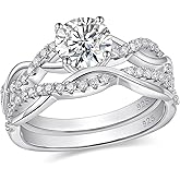 HAULTENG Moissanite Infinity Wedding Ring Sets For Women Round Cut Bridal Ring Sets 925 Sterling Silver Sz 5-10