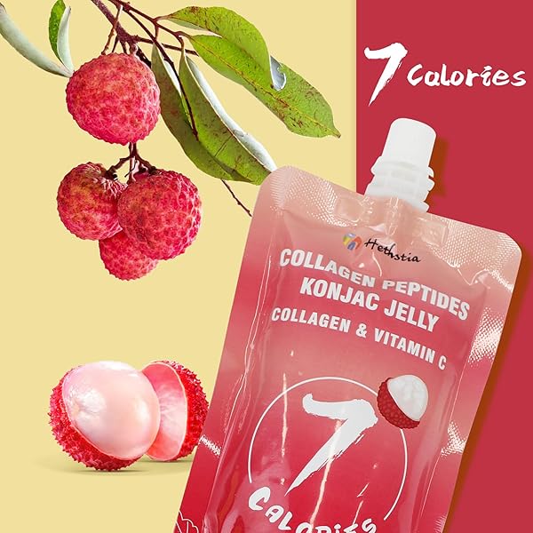 HETHSTIA KONJAC JELLY LYCHEE FLAVOR SQUEEZE POUCH WITH COLLAGEN PEPTIDES, LOW CALORIE(7 KCAL), GLUTEN-FREE, KETO, VITAMIN C DRINKABLE HEALTHY FRUIT SWEET SNACKS & GIFTS, 10 PACKS, ZERO SUGAR