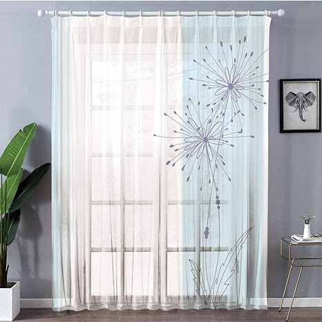 Amazon シンプルなイラスト画像 装飾 レースカーテン Uvカットミラーレースカーテン 幅150cmｘ丈198cm 2枚入り 単一の花の図と垂直の 長い線 ストライプの装飾 カーテン ブラインド オンライン通販