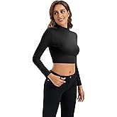 Womens Long Sleeve Crop Tops Lightweight Mock Neck Base Layer Shirts