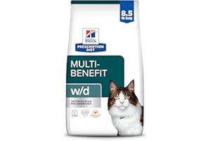 Hill's Prescription Diet w/d Multi-Benefit Digestive/Weight/Glucose/Urinary Management Chicken Flavor Dry Cat Food, Veterinary Diet, 8.5 lb. Bag
