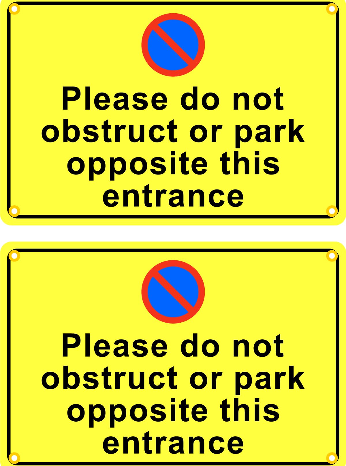 Reflective Plastic No Parking Signs, 300mm x 200mm, Pack of 2, with Eyelets & Rounded Corners