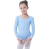 Finihen Girls Leotard Basic Long Sleeve Ballet Dance Leotard Light Blue 8-10yrs