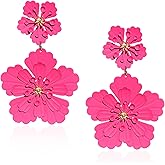 GUOXIAOMEI Exaggerate Metal Bohemian Large Metal Double Flower Earring Statement Dangle Drop Wedding Earrings For Women Cute Statement Jewelry Gifts