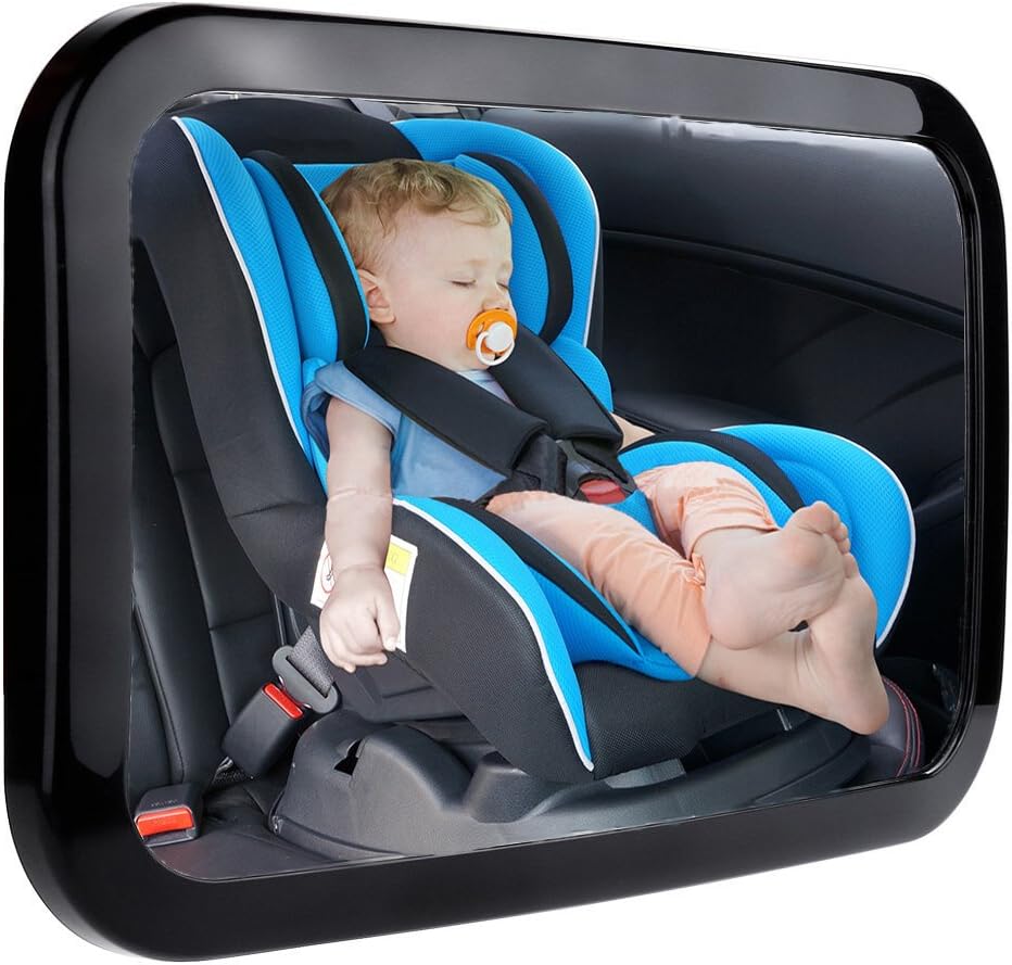 Baby Backseat Mirror, Rear View Car Seat Mirror with Adjustable Straps and Tilt Function Clear View of Infant in Rear Facing Car Seat - Secure&Shatterproof, 360° Rotation [Safe Drive with Baby]