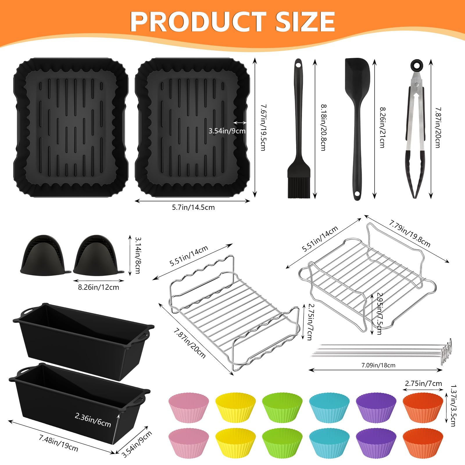 Airfryer Zubehör für COSORI Heißluftfritteuse Zubehör Dual Zone 8.5 L,Wiederverwendbares Airfryer Zubehör Einschließlich Silikonformen, Grillrost, Brotbackformen für COSORI CAF-R901-AE Airfryer 9