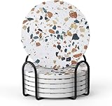 LIFVER Terrazzo Coasters with Holder Set 6 Absorbent Cork Back 4 in