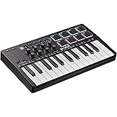 DaierTek Midi Keyboard Controller 25 Key Portable Mini Bluetooth &amp; USB Midi Piano with 8 Backlit Drum Pad, 8 Knobs and Music Production Software for Computer Recording, Music Production