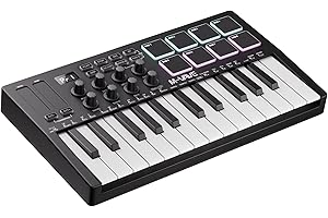 DaierTek Midi Keyboard Controller 25 Key Portable Mini Bluetooth & USB Midi Piano with 8 Backlit Drum Pad, 8 Knobs and Music Production Software for Computer Recording, Music Production
