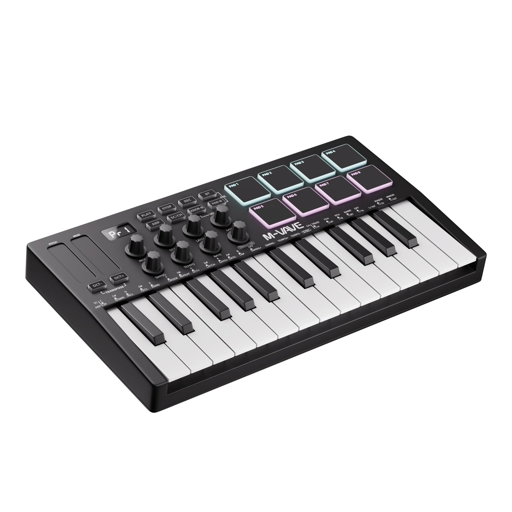 Photo 1 of DaierTek Midi Keyboard Controller 25 Key Portable Mini Bluetooth & USB Midi Piano with 8 Backlit Drum Pad, 8 Knobs and Music Production Software for Computer Recording, Music Production