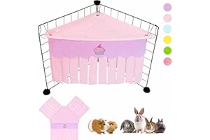 VOZRELS Guinea Pig Hideout, Cute Guinea Pig Corner Fleece Forest Hideaway 3-Side Curtain, Rabbit Hammock Toy and House Bed for Bunny, Ferret, Rat, Chinchilla and Small Animal Cage Accessories (Pink)