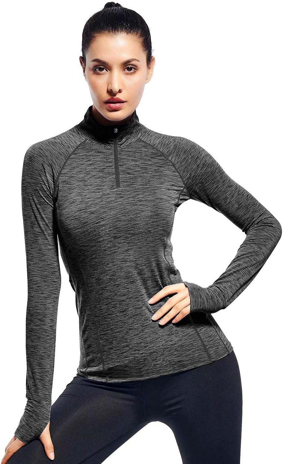 Zengjo Long Sleeved Running Tops Womens(XL,Black/Grey) Amazon.co.uk