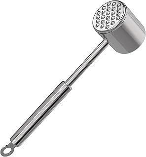 OMEW Fleischklopfer doppelseitig Fleischhammer aus 304 Edelstahl für Schnitzel spülmaschinengeeignet