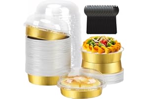 8oz Mini Cake Pans with Lids 50 Pack,LNYZQUS Disposable Aluminum Foil Small Cake Pans 4 Inch Pie Tart Baking Tins,Individual Cheesecake Creme Brulee Pans Contaniers-Gold