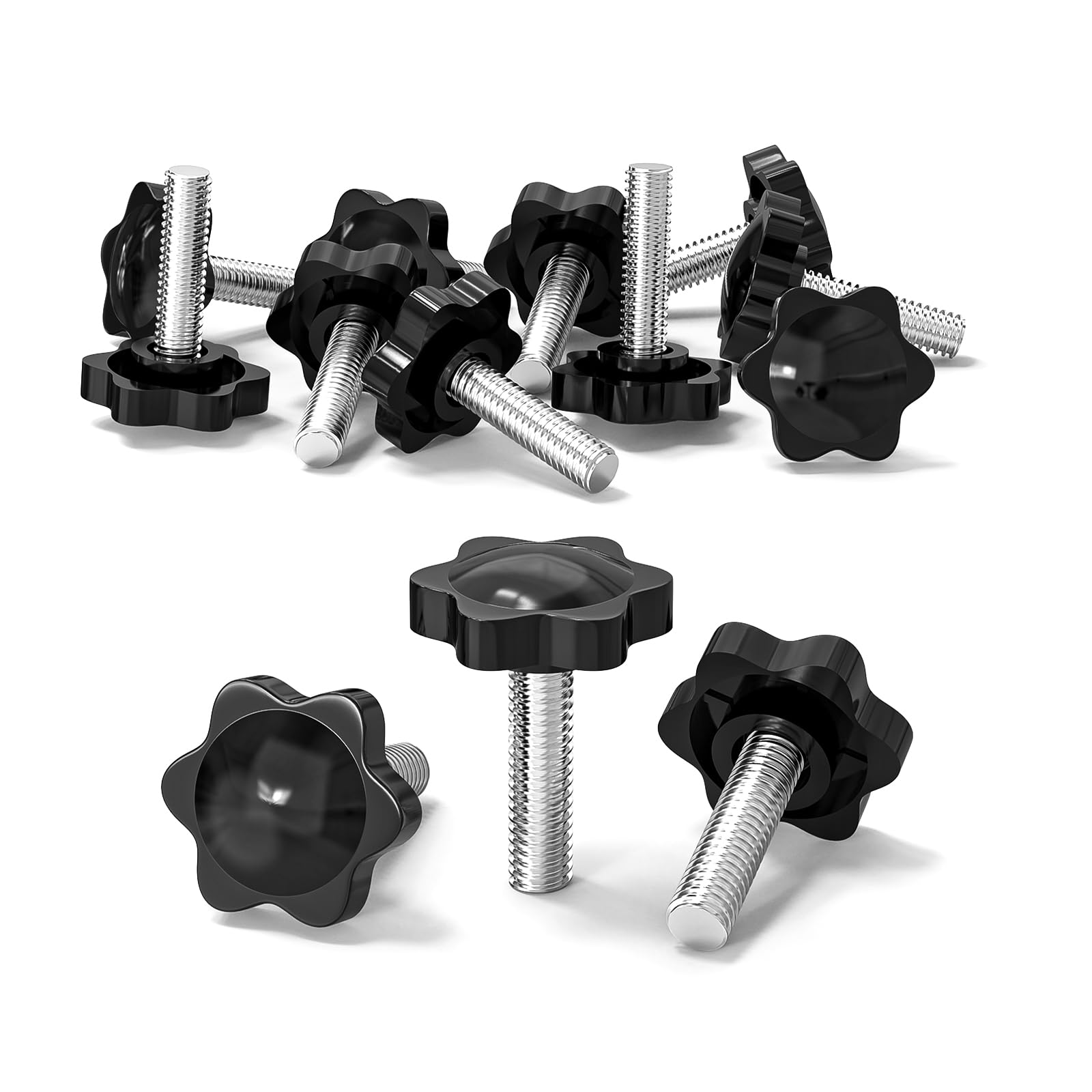 ORTAVA Pack of 10 Star Grip Screws, Screws with Handle M8 x 30 mm, Knurled Screw, Star Head Screw, Star Grip Nut, Clamping Knob for Machine Tools, Machine (Black)