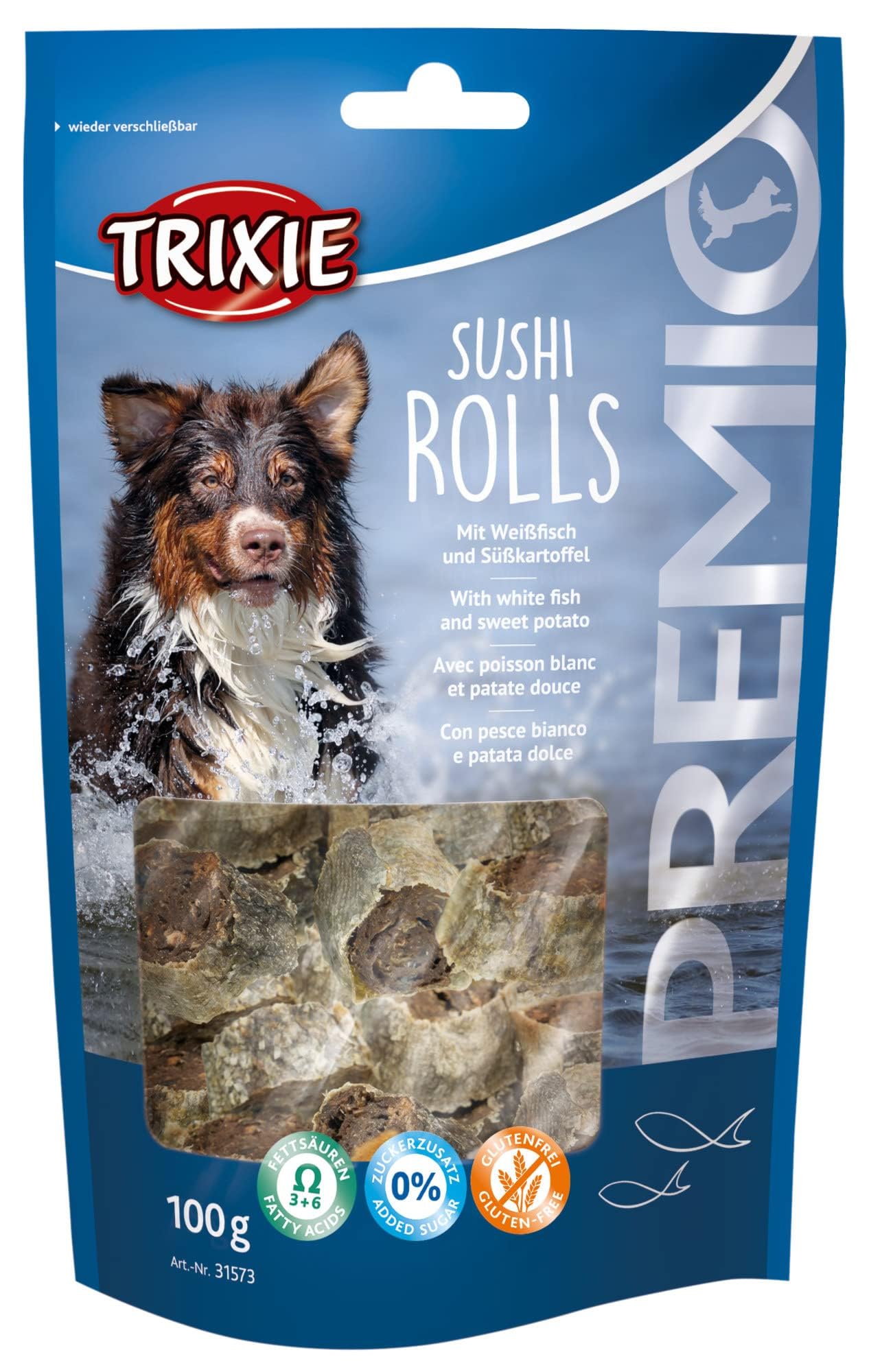TRIXIE Sushi with white fish and sweet potato – Gluten-free dog snacks – 90% fish content – With omega-3 and omega-6 fatty acids – No added sugar – 100 g – 31573