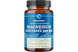 NOBI NUTRITION Magnesium Glycinate 500mg | High Absorption | Chelated for Muscle Relaxation, Bones, Heart, Nerve, Sleep & Calm Support for Women & Men | Magnesium Chelate Supplement & Bisglycinate Complex | 120ct