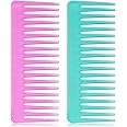 Patelai Large Hair Detangling Comb Wide Tooth Comb for Curly, Thick Hair Wet or Dry, No Handle, Anti-static, Plastic, Unisex, Cyan, Rose Red