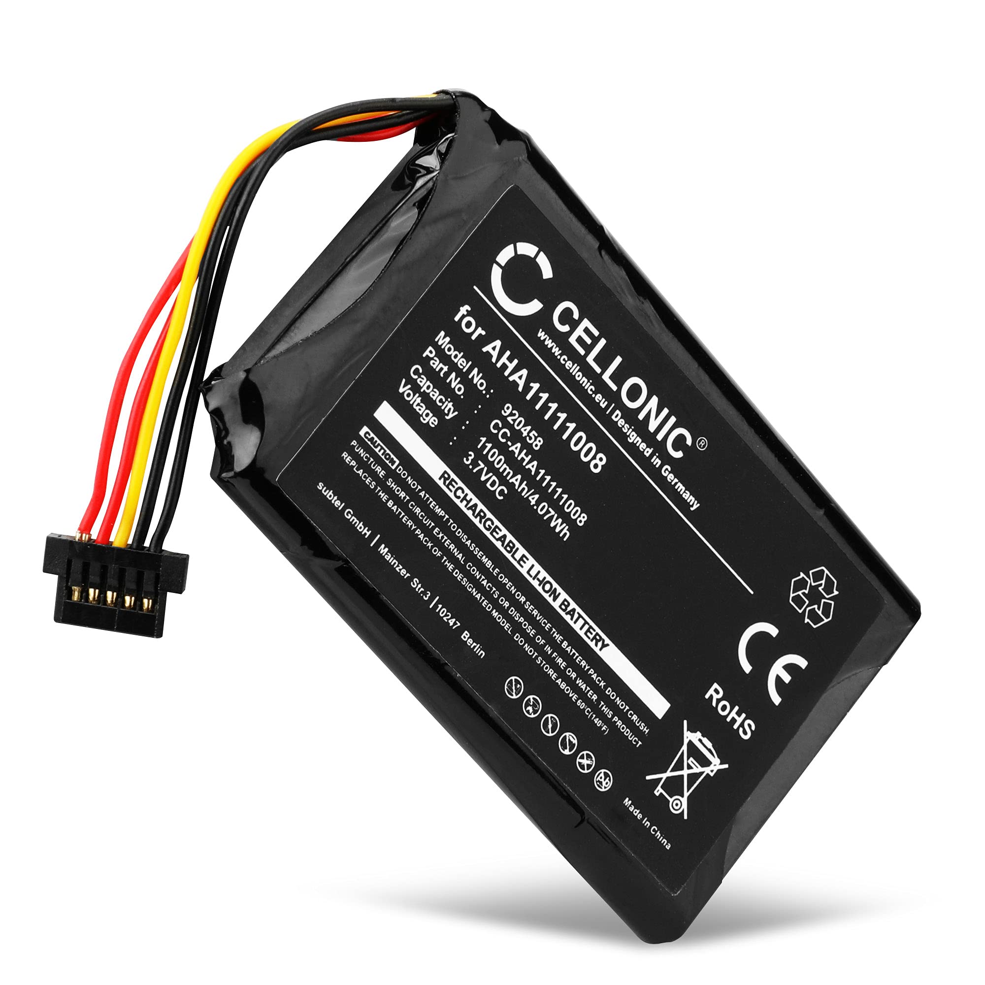 CELLONIC, battery sat nav compatible with TomTom Go 6000, 5100, 5000, 6100, Professional 6250, 5200, 6200, 6000, Premium X, 1005, VFAD, AHA11111008 (1100mAh, 3.7V)