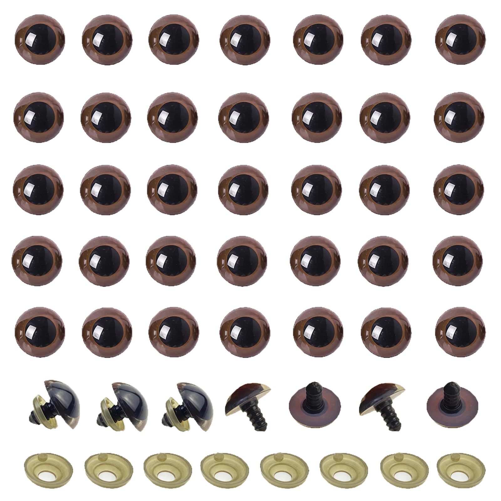 100Pcs Plastic Safety Eyes Craft Eyes with Washer for DIY Teddy Bear Puppet Stuffed Animal (Brown 20mm)