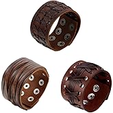 OIDEA Assorted 3pcs Mens Punk Multistrand Leather Braided Bangle Cuff Bracelet for Biker Dad Father Size Adjustable