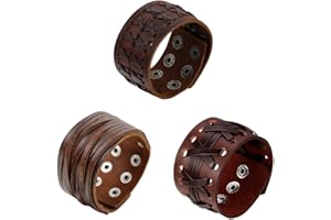 OIDEA Assorted 3pcs Mens Punk Multistrand Leather Braided Bangle Cuff Bracelet for Biker Dad Father Size Adjustable