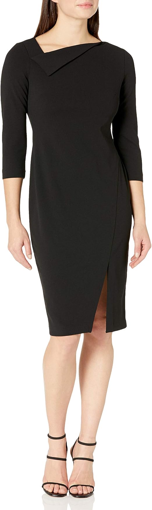Calvin Klein Women's Three Quarter Sleeve Sheath with Asymmetrical Neck