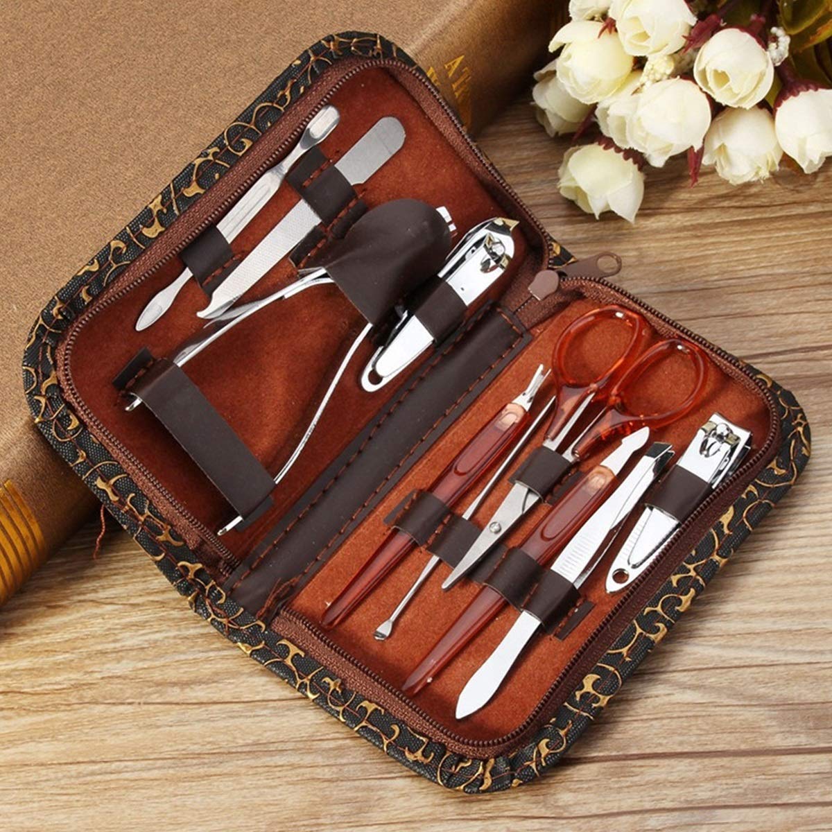 10pcs Pedicure Manicure Kit Stainless Steel Nail Grooming Tools Nail Cuticle Pusher Clippers Nipper with Storage Case : Beauty