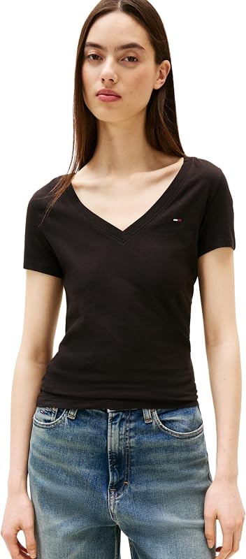 Femme Tjw 2pack V-Neck Tee Dw0dw21367 T-Shirt S/S, Multi (Black/Black), XXS EU