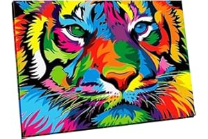 Maomaomi Wooden Framed Paint by Numbers DIY Acrylic Painting Kit for Kids & Adults Beginner – 16" Wx12 L Colorful Tiger Pattern