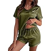 Ekouaer Silk Pajama for Women Short Sleeve Satin Pj Set Two Piece Soft Sleepwear Loungewear, S-XXL