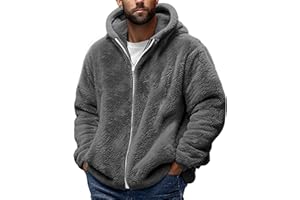 Fuzzy Jackets for Men Fall Winter Warm Hooded Outerwear Comfy Furry Long Sleeve Hoodie Zip-Up Oversized Sweatshirts