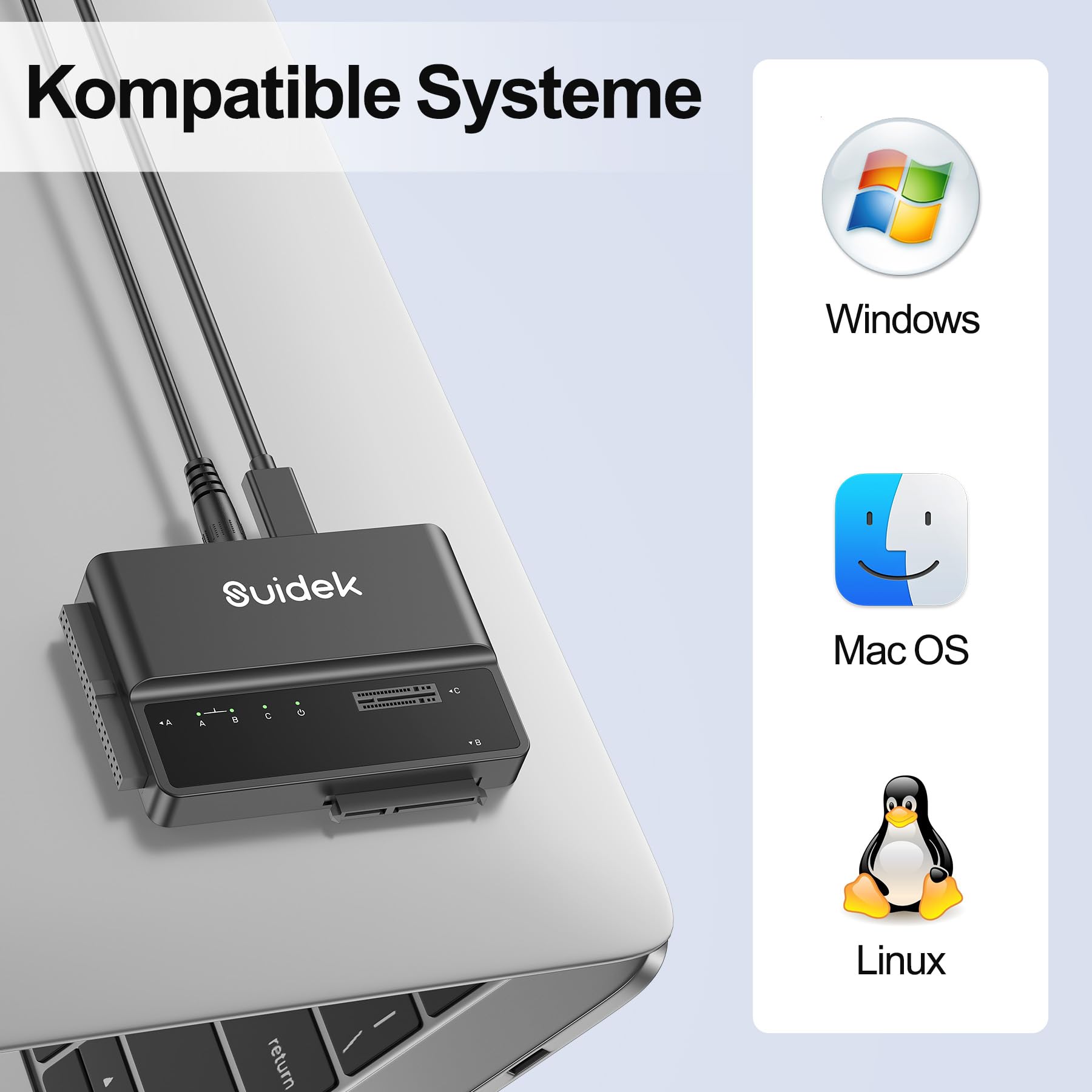 SUIDEK NVMe M.2 zu SATA Adapter, USB 10Gbps Festplattenlesegerät, PCIe NVMe, SATA und IDE Adapter, SSD Gehäuse unterstützt M.2(M Key&M+B Key) SSDs Aller Größen, 2,5/3,5 SATA SSD HDDs und 3,5 IDE HDDs 6