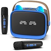 Mini Karaoke Machine Toys Gifts,Kids Portable MP3 Player with 2 Wireless Microphone and LED,Christmas Birthday Gifts for Girls Boys 3 4 5 6 7 8+ Year Old (Blue)