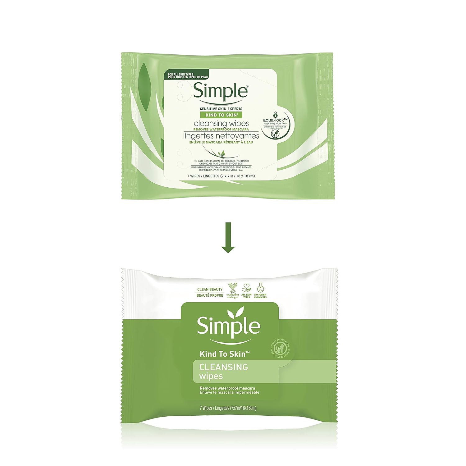 Simple Kind to Skin Facial Cleansing Wipes Cleanser & Makeup Remover for All Skin Types Micellar Removes Waterproof Mascara 25 Wipes: Beauty