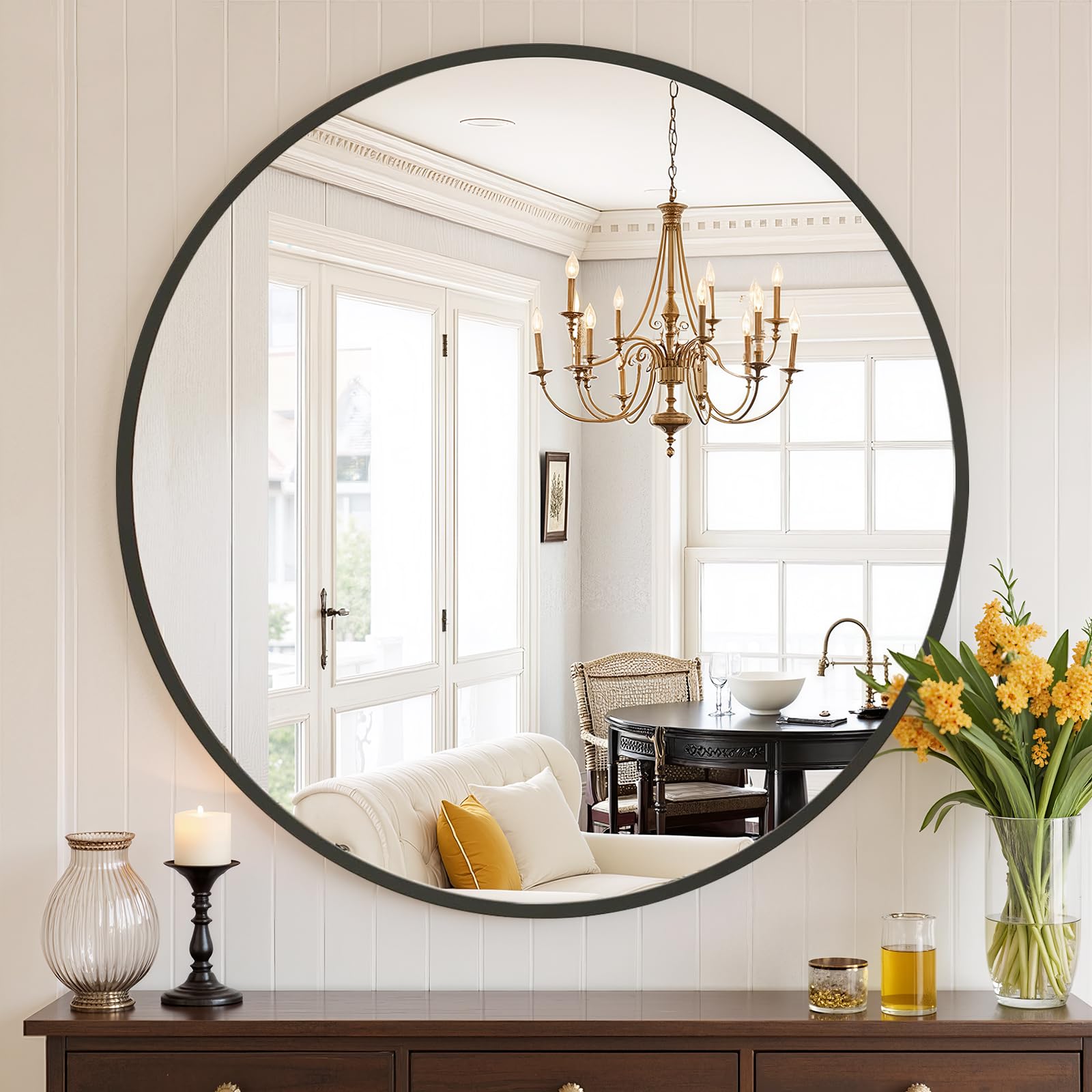 Round Bathroom Mirror 30 Inch Black Metal Framed Wall Mounted Circle Vanity Mirror for Bathroom, Bedroom, Living Room, Entryway, Anti-Rust, Modern Decorative, Hanging or Leaning Image Round Bathroom Mirror 30 Inch Black Metal Framed Wall Mounted Circle Vanity Mirror for Bathroom, Bedroom, Living Room, Entryway, Anti-Rust, Modern Decorative, Hanging or Leaning Image