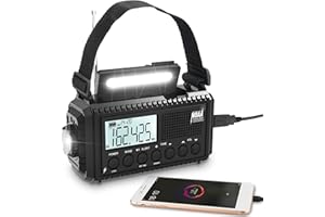MESQOOL Auto NOAA Digital 5000 Weather Radio with Backlit LCD Screen, 5 Way Powered Solar Hand Crank Portable AM/FM/Shortwave Emergency Radio/Phone Charger,Read Lamp/Camping Flashlight,Earbud Jack,Clock,SOS