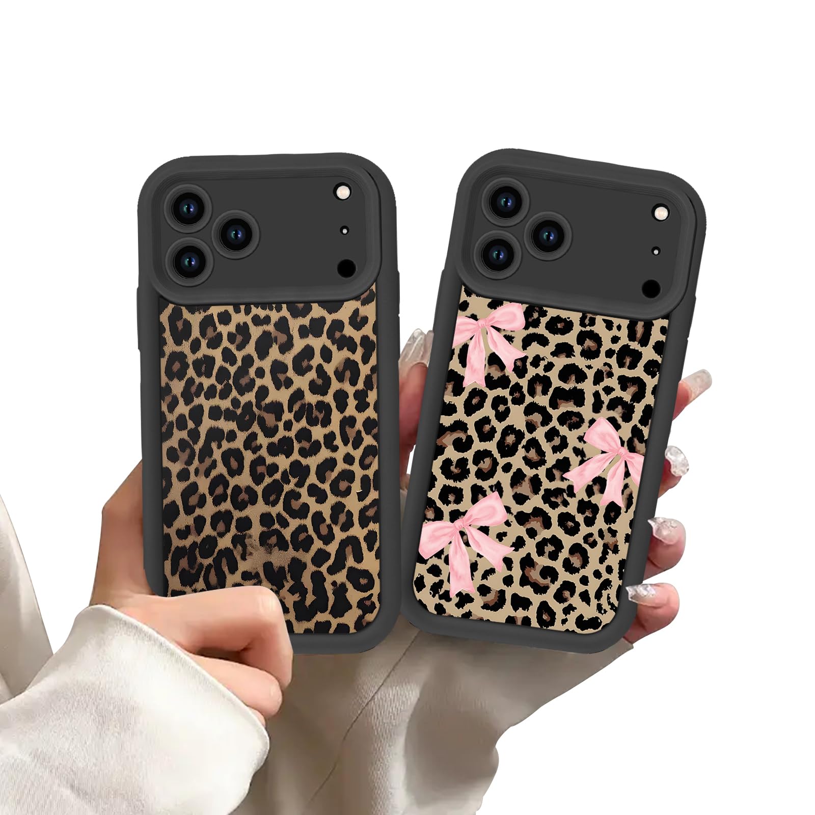 Zrutru 2 Pack Black Cheetah Print Phone Cases for iPhone 17 Pro Max Pink Bow Leopard Case,TPU Bumper Shockproof Funda for Women Girls Drop Protection Case for iPhone 17 Pro Max 6.9 Inch