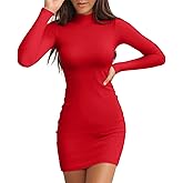 Valiamcep Women's Long Sleeve Dress Mock Neck Basic Ribbed Slim Fit Bodycon Mini Pencil Dresses