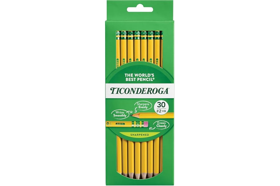Ticonderoga Wood-Cased Pencils, Pre-Sharpened, #2 HB Soft, Yellow, 30 Count
