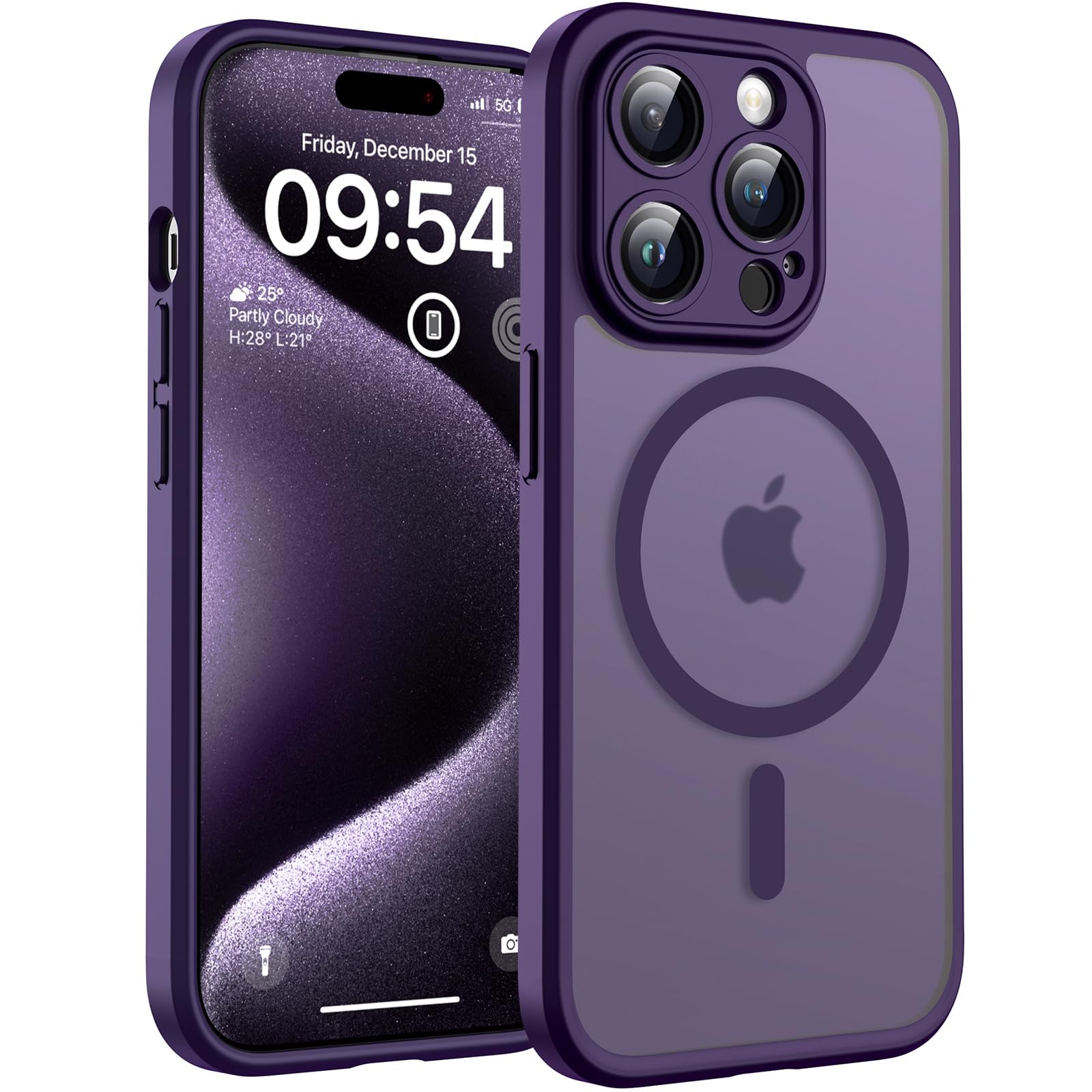 Photo 1 of TOCOL Magnetic for iPhone 15 Pro Case, Upgraded Full Camera Protection, Compatible with Magsafe, Drop Protection, Translucent Matte Back Bumper Phone Cover 6.1-Inch (Midnight Purple)