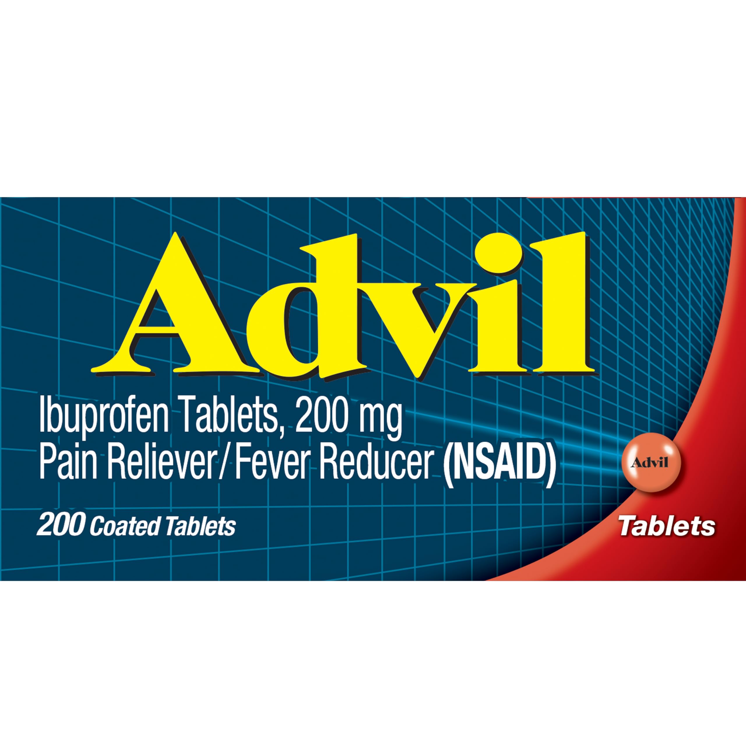 Advil Pain Reliever and Fever Reducer, Pain Relief Medicine with Ibuprofen 200mg for Headache, Backache, Menstrual Pain and Joint Pain Relief - 200 Coated Tablets
