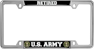 U.S. Army Retired - Domed Custom-Made Personalized Narrow (Thin) Top 4 Hole Metal Car License Plate Frame with Free caps - Chrome